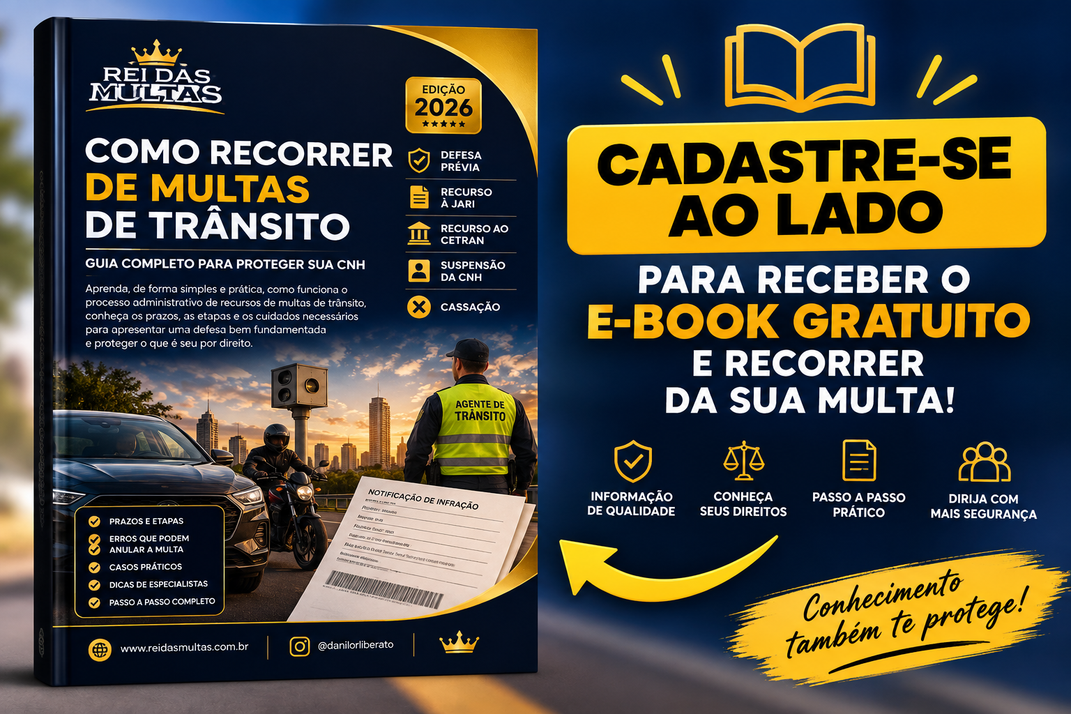 Guia completo 2026 de recurso de multas de trânsito: cadastre-se ao lado para receber o e-book gratuito