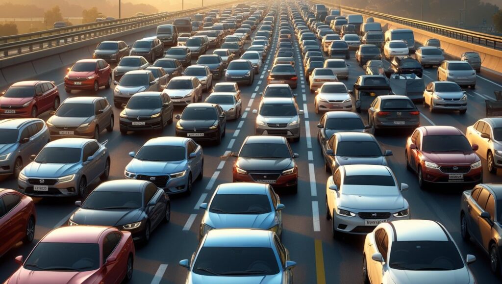 Faça imagens, o mais realista possível de um congestionamento com vários carros